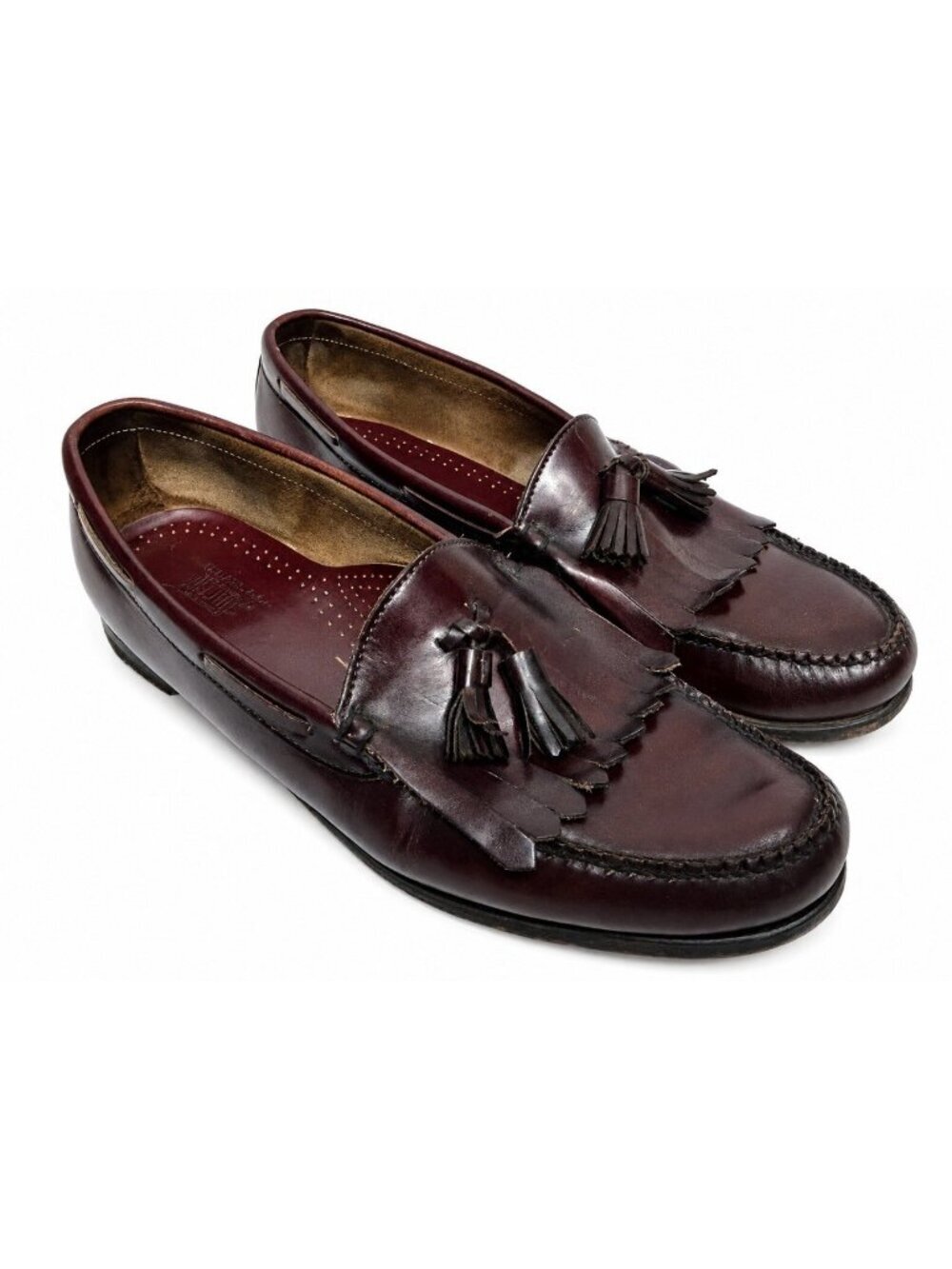 Bass & Co Weejuns 14 Classic BURGUNDY Layton Leather Kiltie Tassel Loafers Shoes